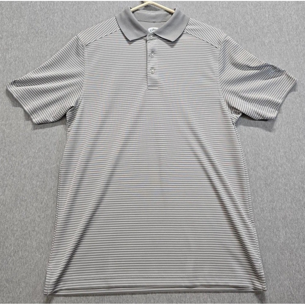 Callaway Polo Shirt Mens Small Gray White Striped Casual Sports Golf Performance